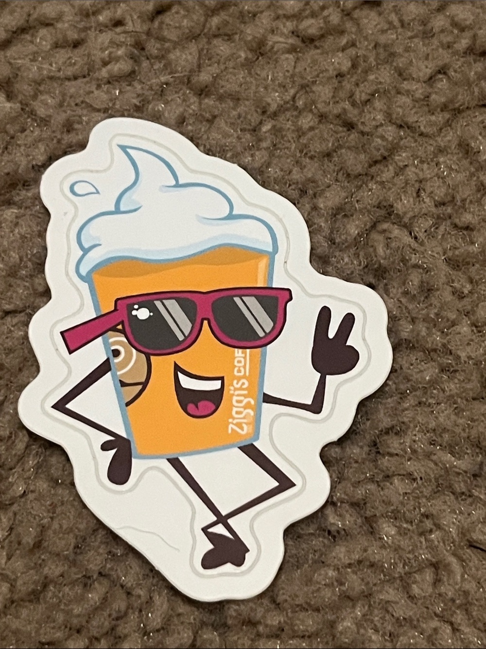Ziggi's Cozy Orange Cup Sticker with Pink Sunglasses